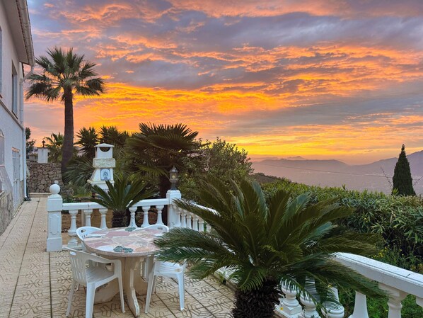 private terrace at sunset