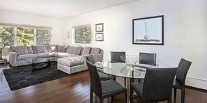 Open living area with dining table