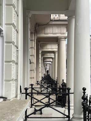 The classic central London pillars view at the entrance