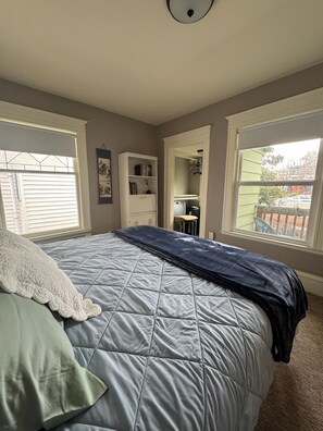 Bedroom with a king size bed and large closet