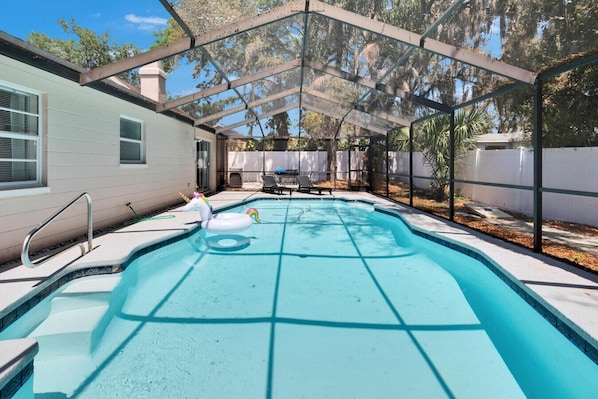 Sparkling pool just steps from the door