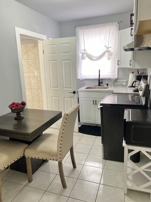 A full kitchen with coffee provided.