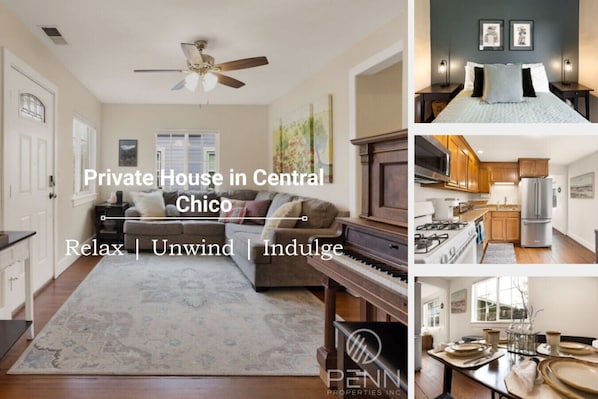 Unwind in this charming Chico retreat where comfort awaits—play the piano, cook a gourmet meal, or simply relax in beautifully designed bedrooms after exploring the local area.