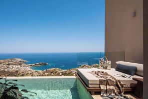A private, 20 sq.m. infinity swimming pool, with 1.4 m deep and utilizing saltwater electrolysis