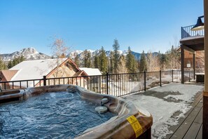Private hot tub on the main deck with awesome views