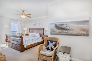Gulf front master bedroom with a king size bed.