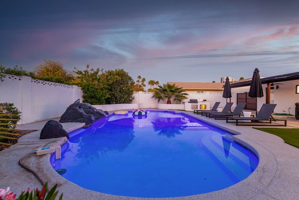 Enjoy a refreshing swim in the heated pool, complete with floaties!