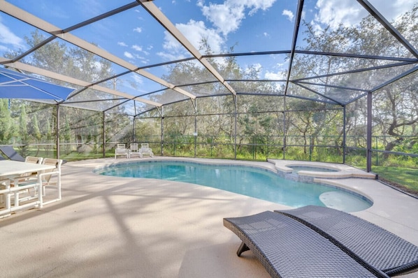 Private pool with plenty of space to relax and unwind, perfect for a refreshing swim or lounging in the sun.