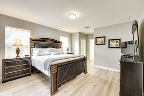 Comfortable bedroom with cozy bedding, designed for a restful night's sleep.