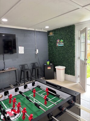 Mini Fridge and Bluetooth speaker for use in the garage, just select your music!