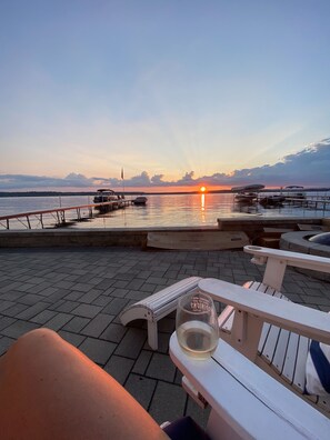 Patio next to lake