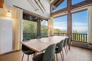 Dining room with180 degrees Mountain view and fire place