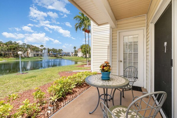 Relax the afternoon away in our patio overlooking a pond