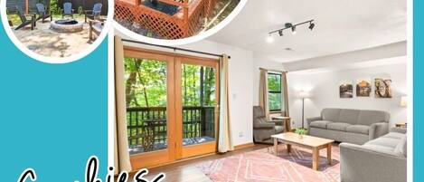 Spacious retreat with natural light, modern decor, and views of lush greenery!