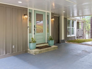 The front entry is under the carport overhang to allow for easy unloading, especially on a rainy day.
