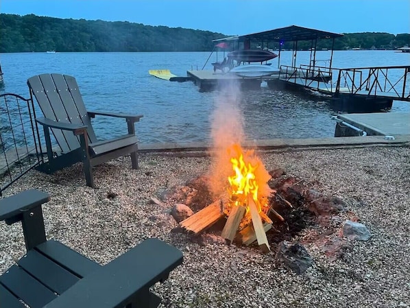 Enjoy a cozy fire right on the lake shore
