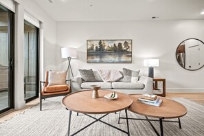 The luxurious sofa bed and other furnishings are designed for exceptional comfort.