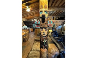 Hand carved post at entrance by original owner David Beaudoin,