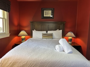 One of two queen bedrooms. All beds feature European style, high thread count linens