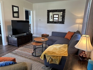 A 55 inch smart Roku TV will keep you entertained. Check the chest for games and puzzles too