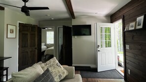 Beams and wood accents bring the Northwoods feel into the cabin.