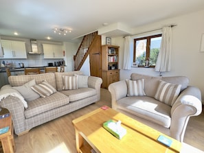 Sofas in living room of Field View Holiday Cottage, Padstow, North Cornwall