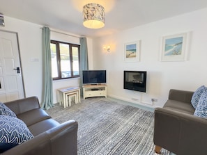 Tv in living room of Setters Rest Holiday Cottage, Padstow, North Cornwall