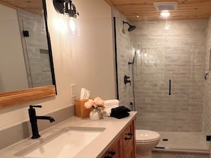 Lower level bathroom with walk-in shower and heated floor.