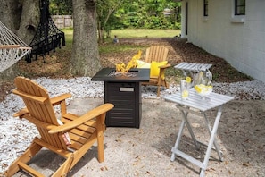 Enjoy relaxing by the fire or making some s'mores!