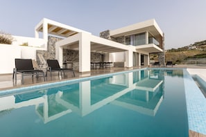 Alluring Crete Beachfront Villa | Villa Kriti Serenity | 5 Bedrooms | Breathtaking Sea Views | Private Pool | Private Furnished Terrace with BBQ Facilities and Shaded Outdoor Dining Area | Prime Location | Heraklion