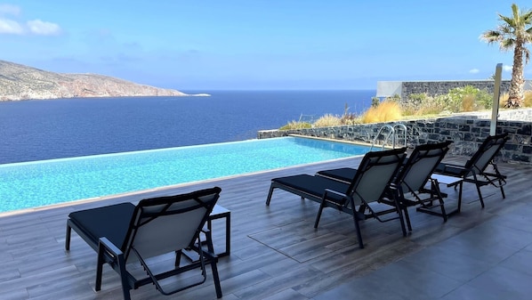 Lavish Crete Beachfront Villa | Villa Knossos Pearl | 5 Bedrooms | Breathtaking Sea Views | Private Pool | Private Furnished Terrace with BBQ Facilities and Shaded Outdoor Dining Area | Prime Location | Heraklion