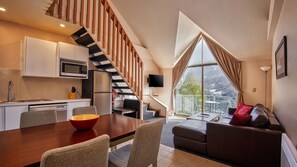 Dining, kitchen, living