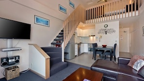 Living, dining, kitchen