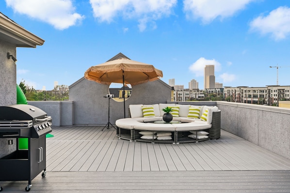The round couch offers a cozy, stylish spot to relax