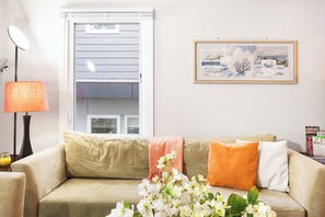 Here is the lovely and comfortable sofa for your visit!