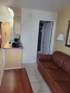 Sofa bed, second bathroom nearby with walk in shower