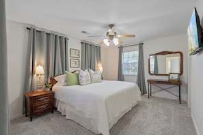 2 bedroom upstairs offers a King bed and desk area