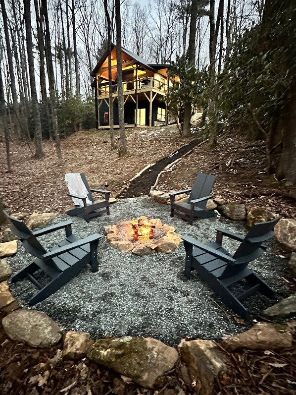 Twilight campfire at the Cabin