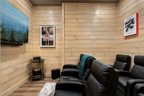Enjoy a movie while relaxing in the massage chairs!