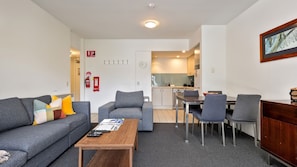 Living, dining, kitchen