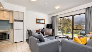 Living, patio, kitchen
