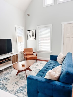 Ample seating, with smart TV.
