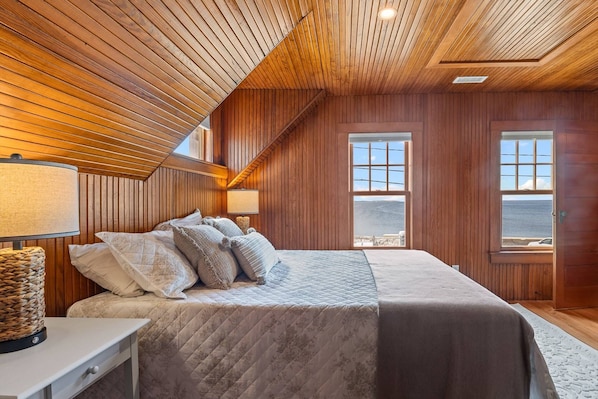 Another view of the queen bedroom with ocean views and large closet