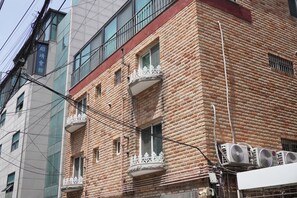 Outside of a building.