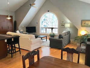 Living room, smart 46” TV, Netflix, Starlink, large DVD collection