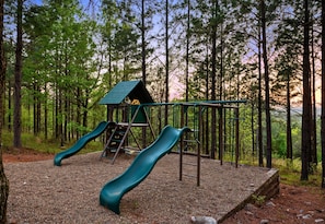 The playset is a backyard paradise for kids, where imaginations run wild and outdoor adventures are always just steps away.