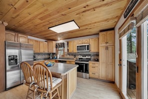 Kitchen with island for prep or sitting