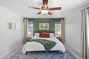 The primary bedroom is a serene sanctuary, featuring a king-sized bed with a high-end mattress and hotel-quality bedding for an exceptional night’s sleep. Thoughtfully designed with comfort and style in mind, this space offers a peaceful retreat to unwind and recharge. Enjoy the added convenience and privacy of an elegant ensuite bathroom, completing the elevated experience.h