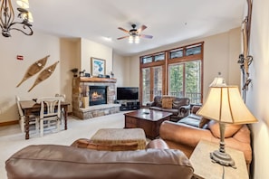 Cozy up by the fire after a day on the mountain