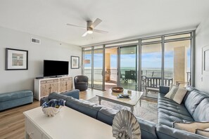 Plenty of seating for everyone to gather around and watch a movie after a fun filled day on the beach